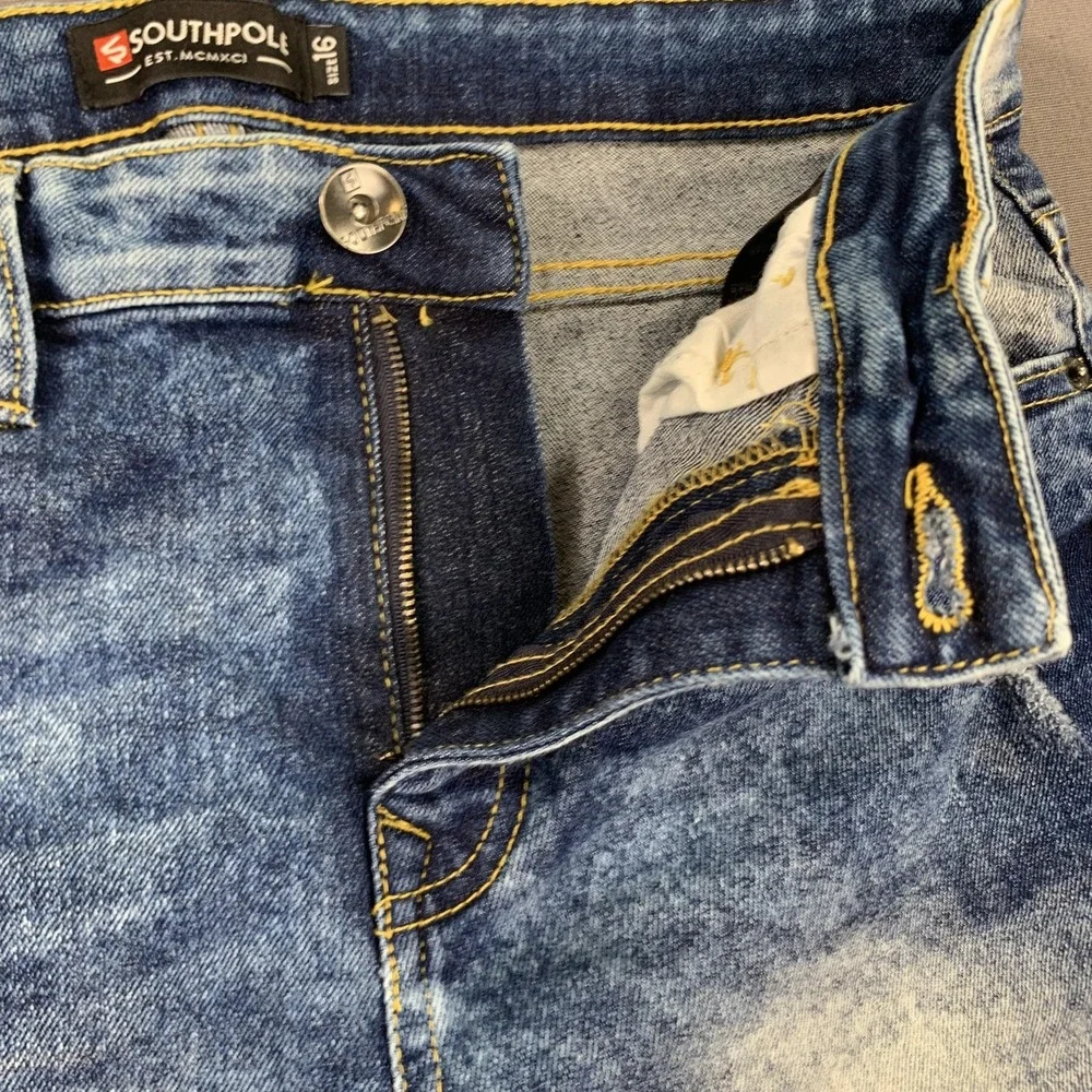 Southpole Shorts Boys 16 Moto Biker Distressed Denim Ribbed Jean Jorts Y2K Style